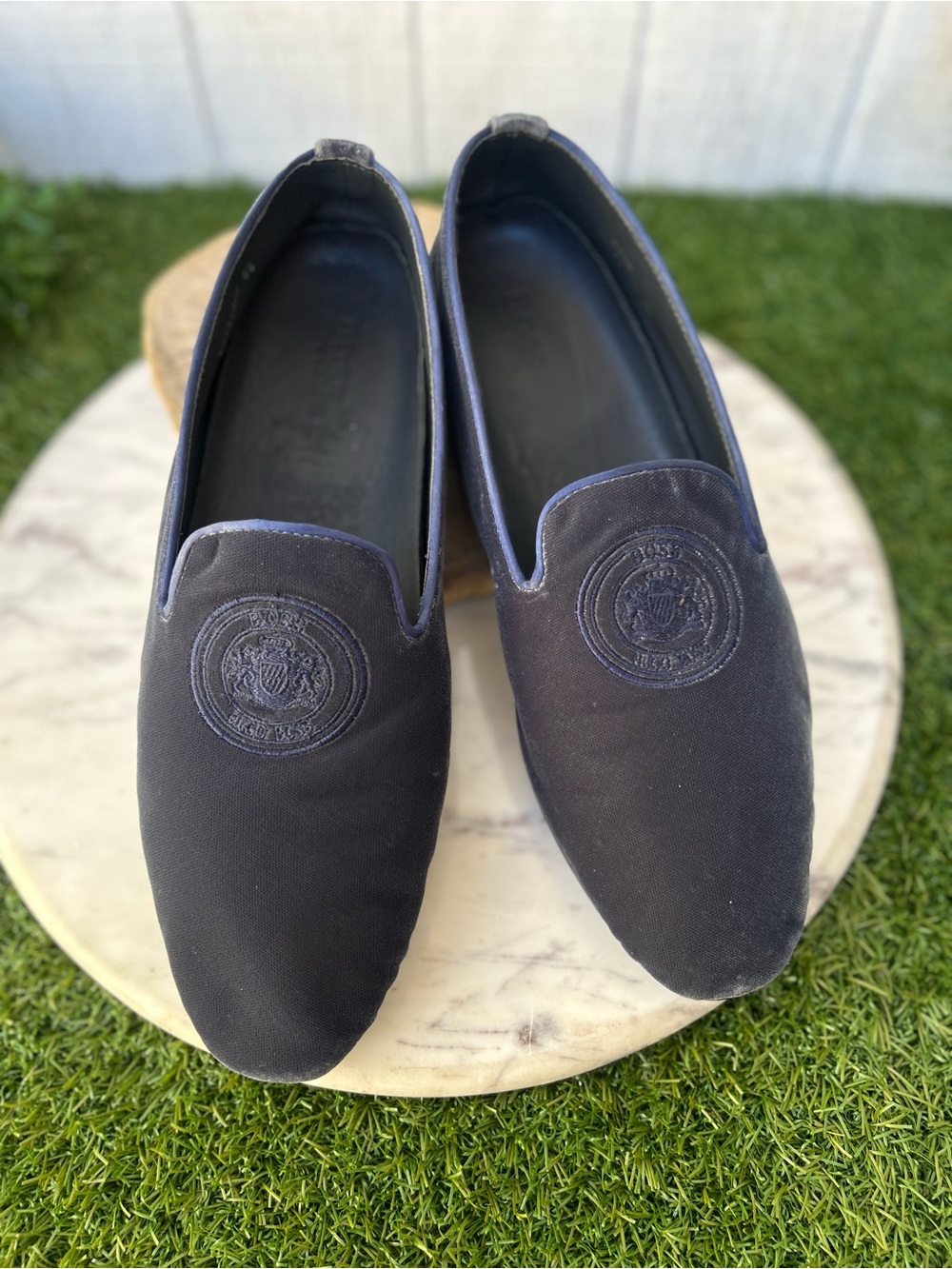 Hugo boss navy blue velvet dress loafers  men size 8.5 gently used